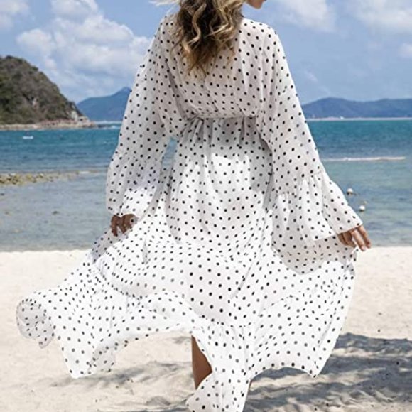 Womens Long Chiffon Beach Blouses Cardigan Kimono - Picture 4 of 10